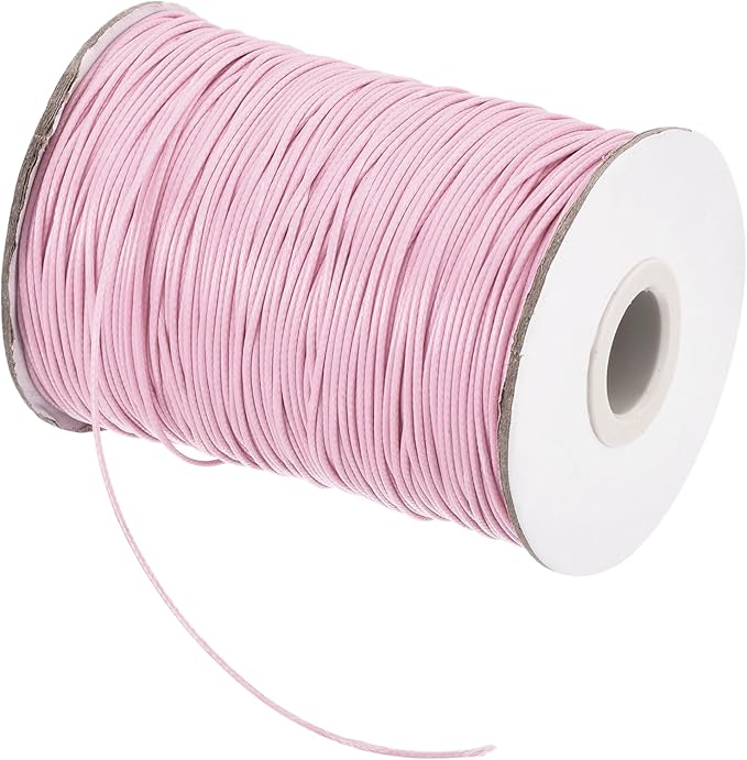 MECCANIXITY Waxed Cord 0.8mm Waxed Polyester Cord 175 Yard Wax String for Bracelet Making,Necklaces, Beading,Jewelry Making and DIY Crafts(Light Pink)