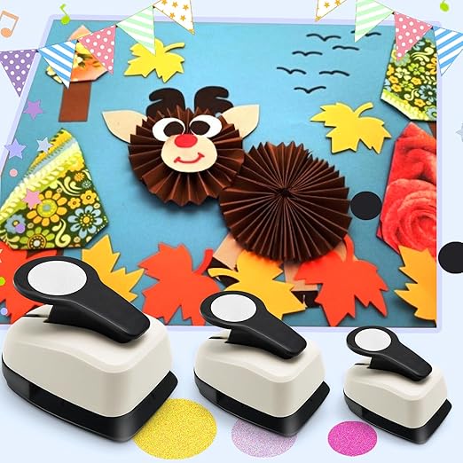 Circle Punch, Circle Hole Punch, Paper Hole Puncher, 3 PCS CirclePunch Set, 1 inch Hole PunchCircle, 5/8'' CirclePaper Punchers, 3/8'' Craft Punches, HolePuncher for Crafts, Shape Punches