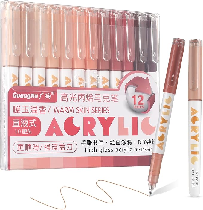 kander Direct Liquid Highlighter Acrylic Marker, 12 Colors Gel Pens with Bullet Tip, Strong Coverage, Large Ink Capacity, Multi-Purpose Paint Pens for Rock Painting, Crafts, DIY, Art Supplies