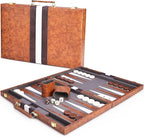 AMEROUS Backgammon Set, 18 Inches Classic Board Game withLeather Case, Folding Board, Gift Package, Portable Travel Strategy Backgammon Game Set for Adults, Kids (Large, Brown)