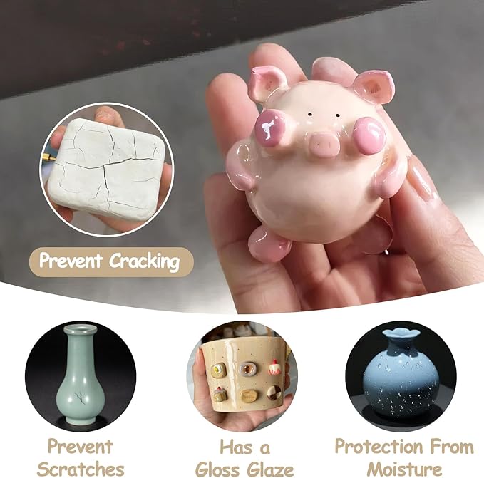 Air Dry Clay Glaze 100ml, Gloss Varnish for Air Drying Clay - Clear Gloss Finish for Pottery/Sculptures/DIY Craft - Waterproof Acrylic Coating