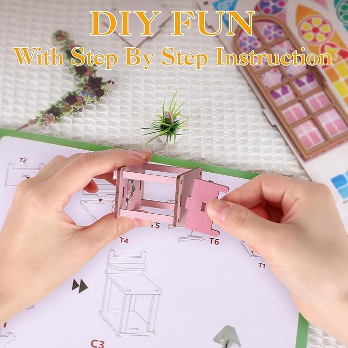 Book Nook Kits for Adults, Miniature House 3D Puzzle Kit for Teens, DIY Crafts for Adults, Bookshelf Decor Garden House with LED Light, Gifts for Family and Friends