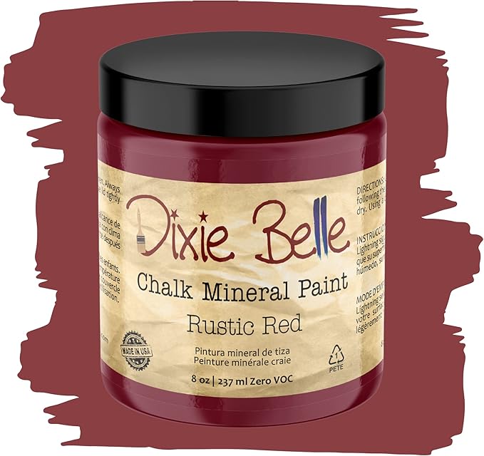 Dixie Belle Paint Company Chalk Finish Furniture Paint - Rustic Red (8oz) - Matte Brick Red Chic Chalk Mineral DIY Furniture Paint