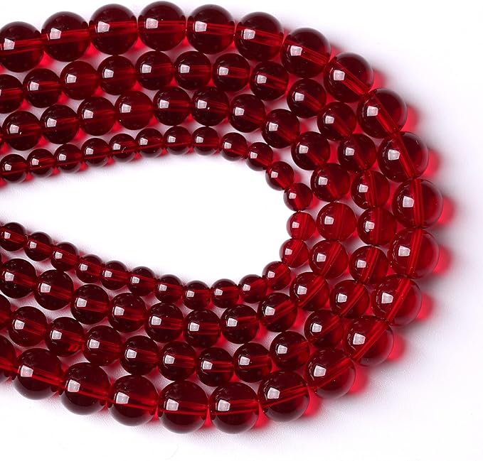 Smooth Garnet Red Glass Crystal Round Loose BeadsFor Jewelry Making DIY Bracelet Necklace Accessories 10mm 40pcs 15" Strand (Garnet Red Glass, 10mm)