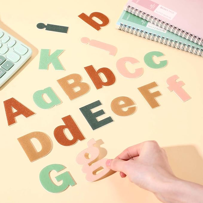 Breling 310 Pieces Felt Bulletin Board Letters Sticker with Number, 2" Bulk Self Adhesive ABC Upper Lowercase Sticky Letter for Christmas Gift Poster Bulletin Board Classroom(Light Color)