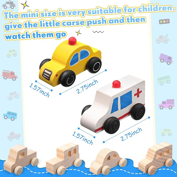 Leyndo 20 Pcs Small Wooden Cars to Paint for Kids Wooden Car Craft DIY Paintable Wood Cutouts Wood Car for Trucks Race Cars Bulk Crafts Painting Projects