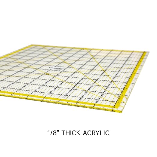 KERING Extra-Large Quilting Ruler - 12.5x12.5 inch Anti-Slip Acrylic Ruler for Patchwork Piecing, Bias Strips & Rotary Cutting, Professional Quilter's Must-Have Tool