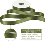 HUIHUANG Satin Ribbon 1 inch Moss Green Ribbon 50 Yards Double Face Silk Satin Ribbons for Crafts Christmas Tree Decor Gift Wrapping Bows Bridal Floral Bouquet Wedding Invitation Card Party Decor