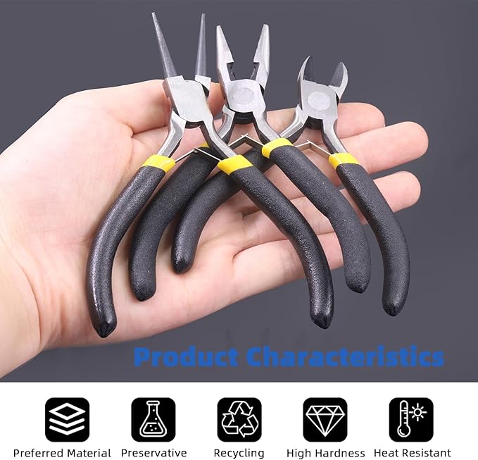 Glarks 8Pcs Jewelry Making Pliers Tools Kit includes Needle Nose Pliers, Wire Cutters, Wooden Awl, Tweezers, thimble ring, U-shape Scissors for Jewelry Making, Repair and Beading