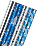 WRAPAHOLIC 30 Inch Christmas Wrapping Paper Roll - Jumbo Roll Blue and Silver Snowflake and Stripe Set with Metallic Foil Shine - 4 Rolls - 30 Inch x 120 Inch Per Roll