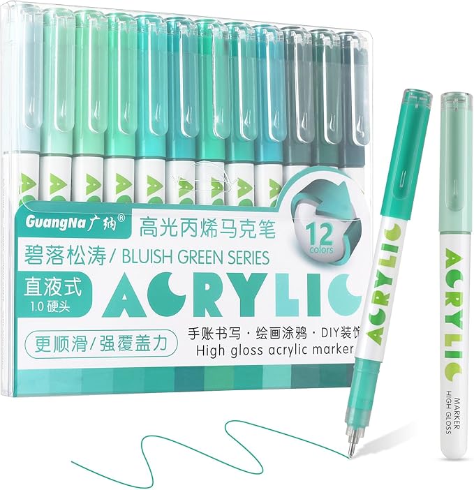 kander Direct Liquid Highlighter Acrylic Marker, 12 Colors Gel Pens with Bullet Tip, Strong Coverage, Large Ink Capacity, Multi-Purpose Paint Pens for Rock Painting, Crafts, DIY, Art Supplies