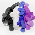 Set of 100 Opaque Plastic Learning Counters Mini Poker Chips Game Tokens with Storage Box (Black+White+Blue+Purple, 1 Inch)