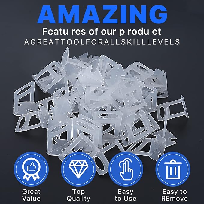 Tile Leveling System Clips Spacers Tile Leveler Clips DIY Tile Leveler Spacers 4200 Pcs 1/8" (3mm) for Professional Ceramic Tile and Stone Installation (4200 1/8")