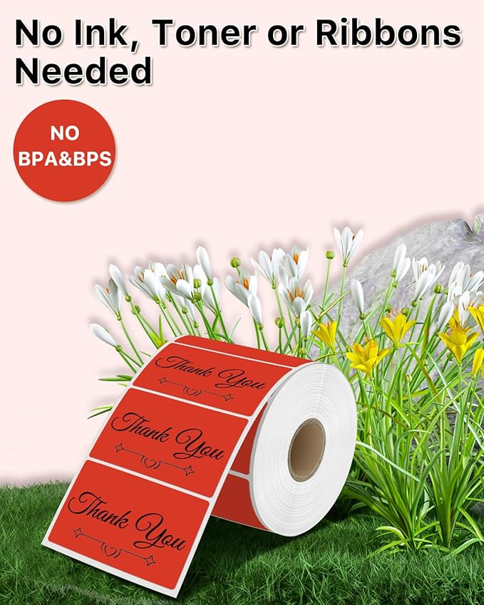 iEager 3" x 2" Thermal Labels, Rectangle Thermal Printer Stickers, Self-Adhesive Durable Sticker with Perforation Line, 500 Labels/Roll, Red