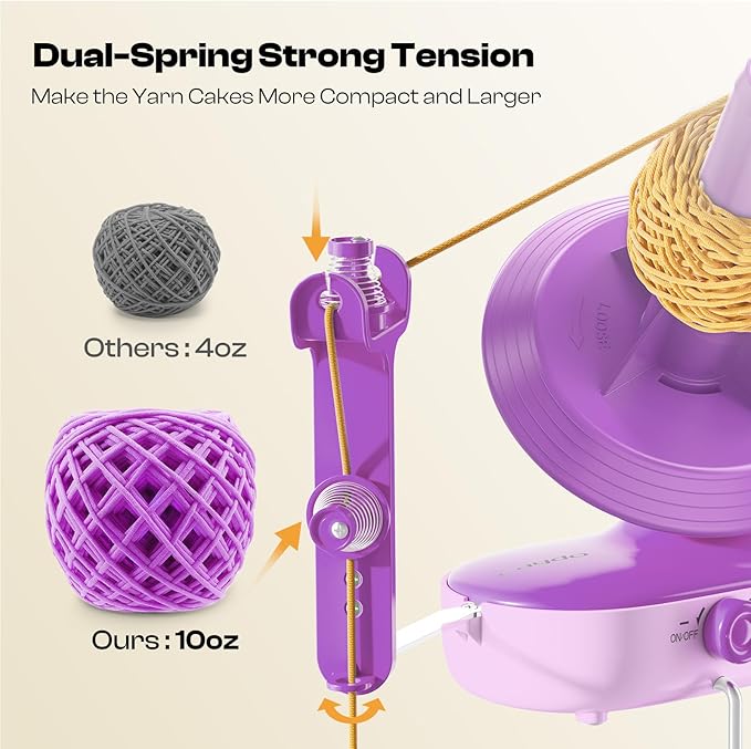 Caydo Electric Yarn Winder Pro, 10oz Large Automatic Ball Winder for Crocheting, Dual-Spring Strong Tension Stepless Speed Yarn Cake Roller Spinner, Ideal Present for Crochet Lovers(Purple)