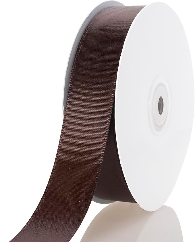 1 Inch Brown Ribbon, 50 Yards Craft Polyester Satin Ribbon Perfect for Gift Wrapping, Handmade Roses, Wedding Party Decorations and DIY Crafts
