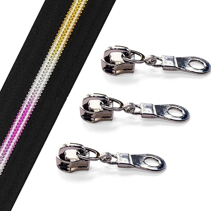 The Yards 10 Yards Bulk Nylon Coil Zipper with Colorful Teeth - Replacement Sewing Zipper with 10PCS Sliders for DIY Craft Bags