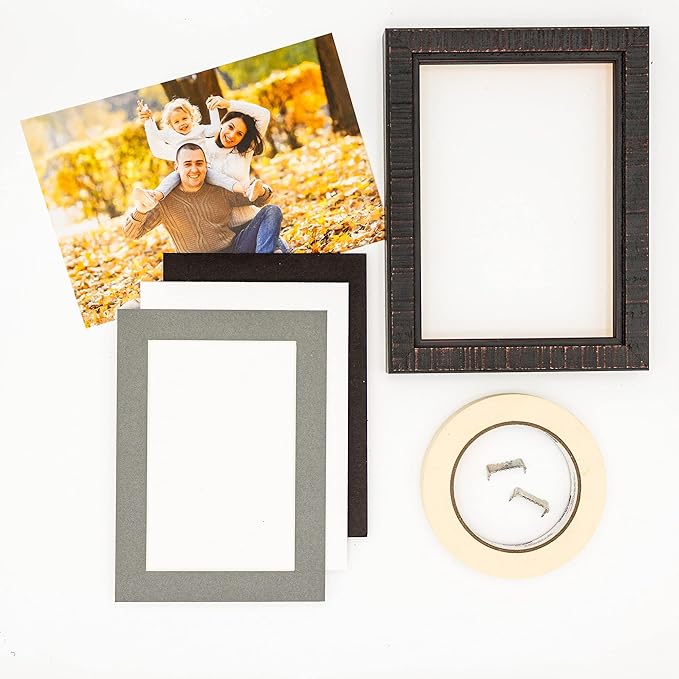 Pack of Ten Acid Free 8x10 Mats Bevel Cut for 5x8 Photos - Mid Grey Precut Matboards With Backing Boards and Self Seal Photo Mat Bags For Pictures, Photos, Framing - 4-ply Thickness