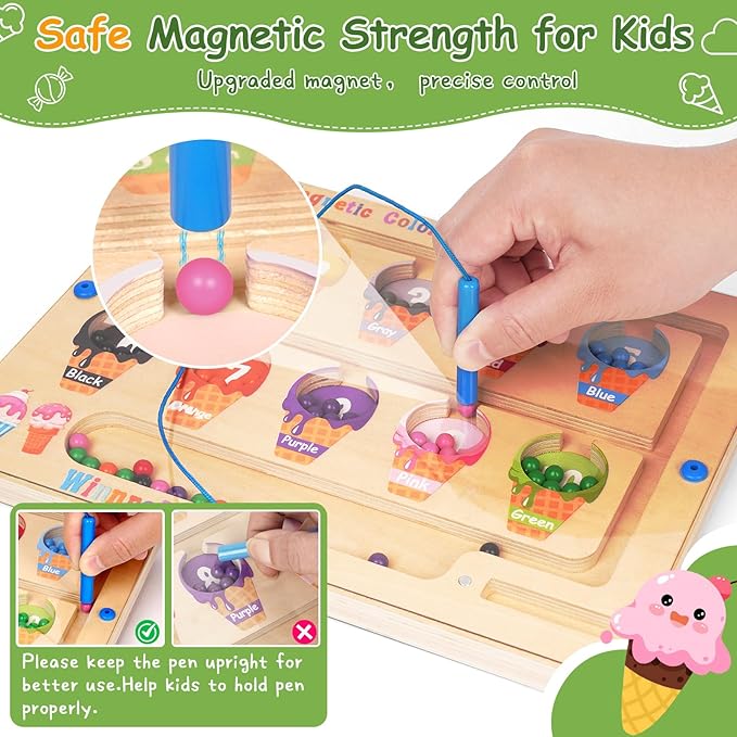 2 in 1 Double Side Magnetic Color and Number Maze, Montessori Magnetic Alphabet Maze Board Toys 3-5 Years Old, Wood Magnet Puzzle Learning Counting Matching Toys for 3 4 5 Todders Kids Girls Boys