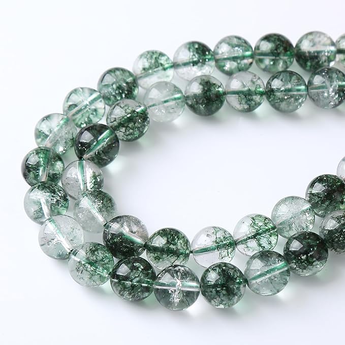 45pcs 8mm Natural Green Phantom Ghost Quartz Stone Round Beads for Jewelry Making DIY Bracelets Necklaces Crystal Energy Healing Stone Beads 15" (Green Phantom Ghost Quartz, 8mm)