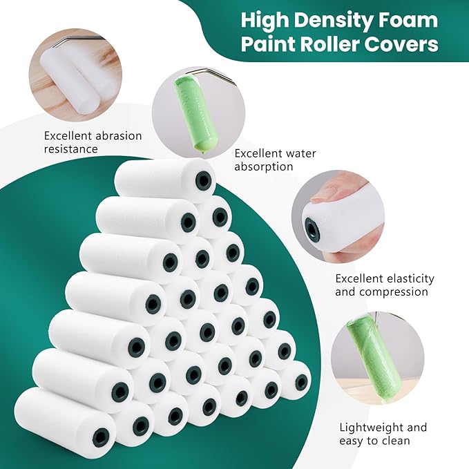 Foam Paint Roller, 28 Pack, 4 Inch Small Paint Roller Kit with High-Density Foam Paint Roller Covers, Mini Paint Rollers for Painting Walls, Home Painting Supplies