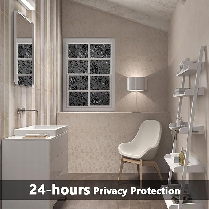 LEMON CLOUD Total Blackout Window Film Privacy Static Cling Frosted Black Window Covering 100% Opaque Film Tint Darkening Removable Film for High Privacy，(Blackout Tulip Design,29.5 x78.7 inches)