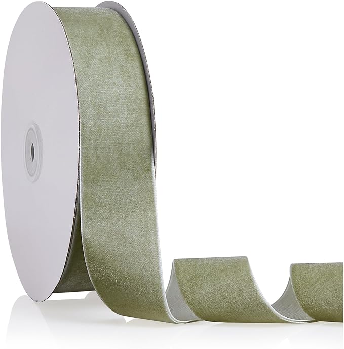 1.5" X 20 Yards Dusty Green Velvet Ribbon for Christmas Tree Wreath Decoration Handmade Crafts Ornaments Gift Wrapping & Bow Making