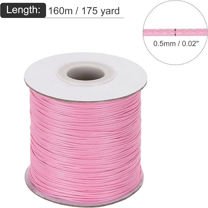 MECCANIXITY Waxed Cord 0.5mm Waxed Polyester Cord 175 Yard Wax String for Bracelet Making, Necklaces, Beading, Jewelry Making and DIY Crafts(Dark Pink)