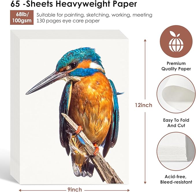 9" x 12" Sketch Paper, Art Paper Bulk, 65 Sheets (68lb/100gsm) Drawing Paper, Acid Free Artist Painting Writing Sketching, School Easel Art Supplies for Kids Teens Students Adults Beginners