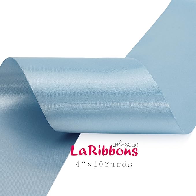 LaRibbons Light Blue Satin Ribbon 4 Inch 10 Yards Double Faced Luxury Baby Blue Silk Ribbon for Gift Wrapping Flower Bouquets Bow Christmas Wedding Party Decoration