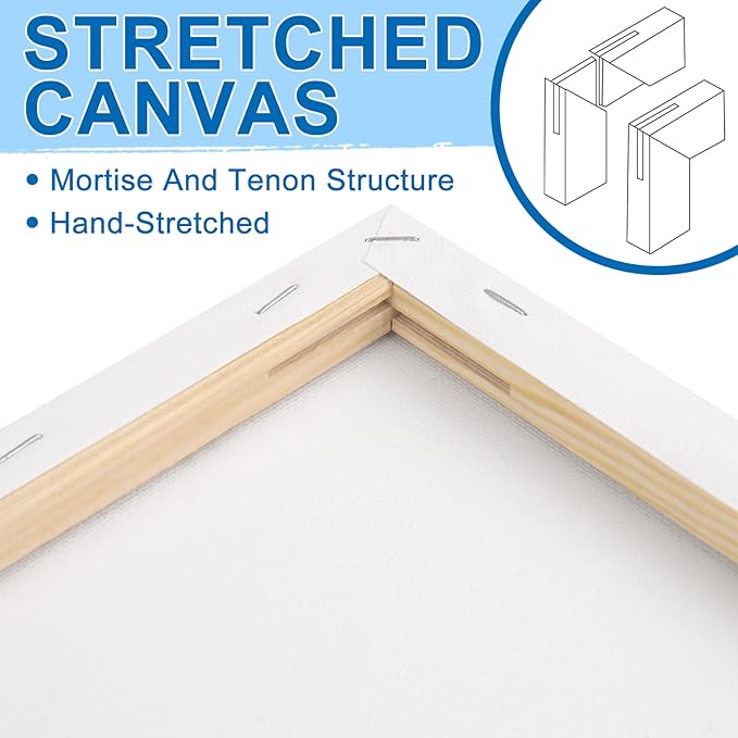 ESRICH Stretched Canvas for Painting, 8 Pack 9x12 Inch Canvas Value Pack,Primed Acid-Free Cotton Blank Canvases, Painting Canvas for Oil & Acrylic Paint.