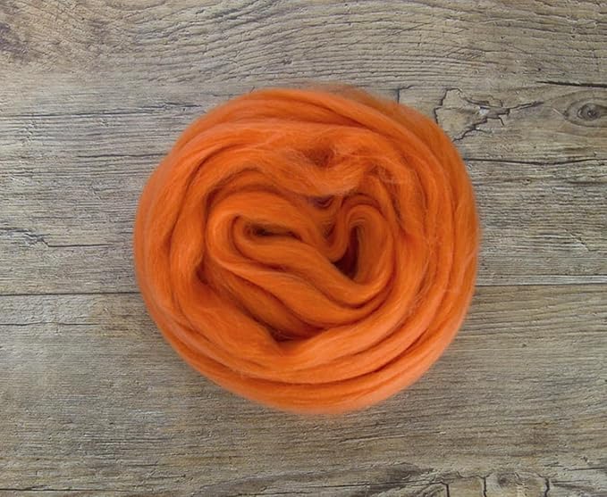 Revolution Fibers Merino Wool Combed Top | 1 lb Premium Wool Roving | 22 Micron, Best Merino Wool for Spinning, Tapestry, Needle Felting, Big Yarn Roving and Wall Hangings (Pumpkin)