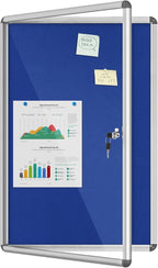 36"x24" Enclosed Bulletin Board, Lockable Weather-Resistant Aluminum Cork Noticeboard for School & Office, Silver Frame w/Blue Flet