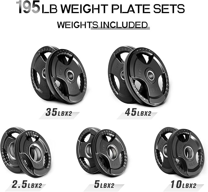 RitFit Olympic Rubber Grip Plates for Barbell, 2-Inch Weight Plates for Weightlifting and Strength Training in Home & Gym, Single, Pair and Sets(2.5/5/10/25/35/45 LB)