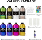 Nicpro 8 Colors 33.8 oz Large Bulk Iridescent Acrylic Pouring Paint Supplies Kit, Premixed High Flow Art Pour Paint with Silicone Pour Oil, Gloves, Tablecloths for Beginner DIY, Ready to Pour