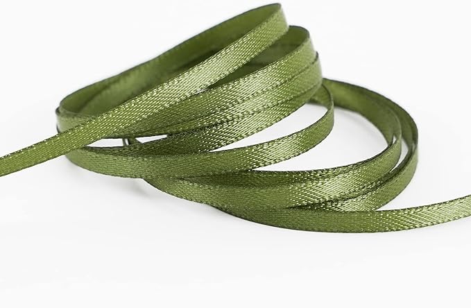 HUIHUANG 1/8 inch Moss Green Ribbon Solid Color Thin Satin Ribbon 100 Yards Double Faced Thin Crafts Ribbon for Hanging Gift Tags Invitation Card DIY Crafts Gift Wrapping Bows Bouquet Decoration
