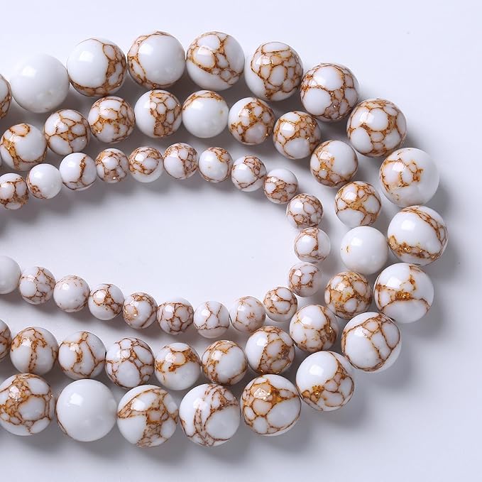 36pcs 10mm White Howlite Spun Gold Stone Beads for Jewelry Making Natural Stone Energy Healing Beads DIY Bracelet Necklace 15" (10mm, White Howlite Spun Gold Stone)
