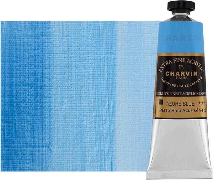 Charvin Extra Fine Professional Acrylic Paint - Azure Blue, 60ml Tube, Triple-Milled, Lightfast Pigments, Open Stock Artist Acrylic Paints in Nature-Inspired Hues