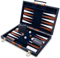 Backgammon Set - Classic Board Game with Premium Leather Case - Portable Travel Strategy Backgammon Game Set for Adults, Kids - Suitable as (11inch, Navy)