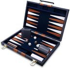 Backgammon Set - Classic Board Game with Premium Leather Case - Portable Travel Strategy Backgammon Game Set for Adults, Kids - Suitable as (15inch, Navy)