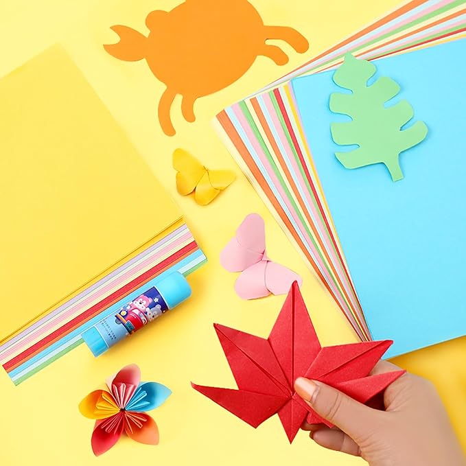 200 Sheets Origami Paper, 20 Colors Origami Craft Kit 6x6, Double Sided Color Origami Papers with 100pcs self-Adhesive Wiggle Eyes, Origami Paper for Kids Arts Crafts