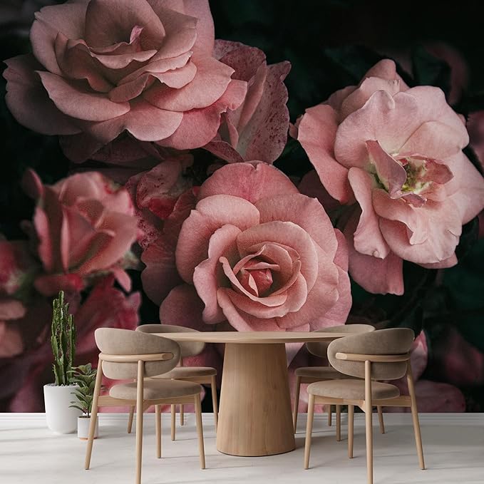 wall26 Removable Wall Sticker/Wall Mural Close Up Dark Rose Flower Blossoms Nature Wilderness Photography Realism Decorative Botanical Relax/Calm Floral for Living Room, Bedroom, Office - 100"x144"