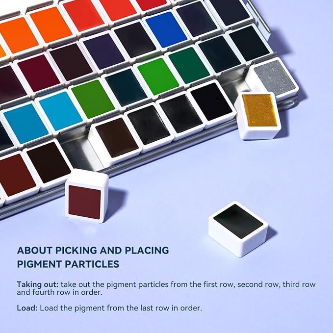 MeiLiang Watercolor Paint Set 52 Colors in Half Pans with Drawing Pencil, Paint Brushes, 5 Watercolor Paper, Sponge, Black Drawing Pens, Art Supplies for Adults Travel Watercolor & Blue Box