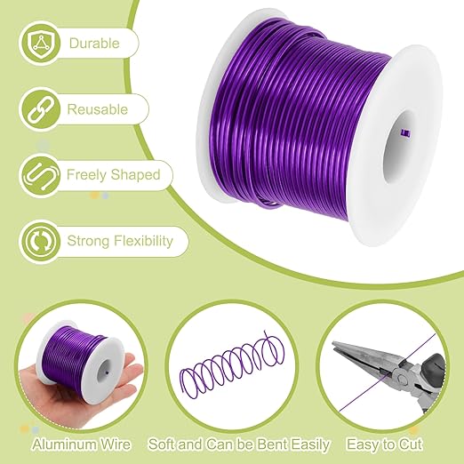 MECCANIXITY 12 Gauge Anodized Aluminum Craft Wire Bendable Bonsai Training Wire 98 Feet 2mm for Sculpting Crafts Wreath Floral Beading Jewelry Making, Purple