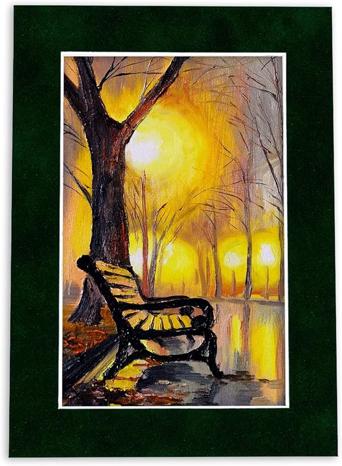 Pack of Ten Acid Free 8x10 Mats Bevel Cut for 5x8 Photos - Green Suede Precut Matboards With Backing Boards and Self Seal Photo Mat Bags For Pictures, Photos, Framing - 4-ply Thickness