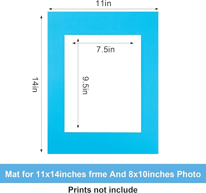 HOTUO 10 Pack 11x14 Mixed Colors Picture Mats, 4 Ply Thickness Frame Mattes for 8x10 Photo, Photo Mat with Core Bevel Cut, for Frames/Artwork/Print/Pictur(with V-Groove)