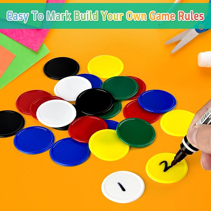 Coopay 600 Pieces 1.5 Inch Plastic Bingo Chips Learning Counters Disks, 6 Colors Counting Discs Markers for Math Practice and Poker Chips, Card Game Tokens, Teaching Rewards, 38 mm