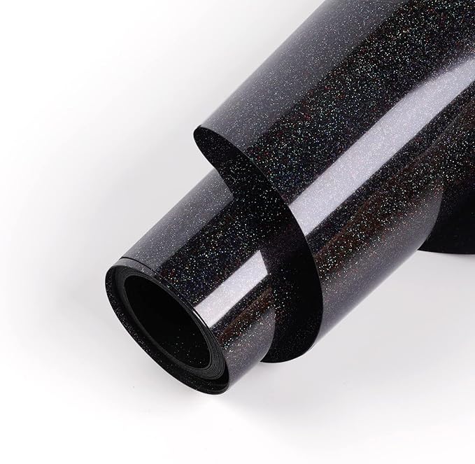 HTVRONT Black Glitter Heat Transfer Vinyl - 10" x 5FT Glitter HTV Vinyl for T-Shirts, Iron on Vinyl for All Cutter Machines