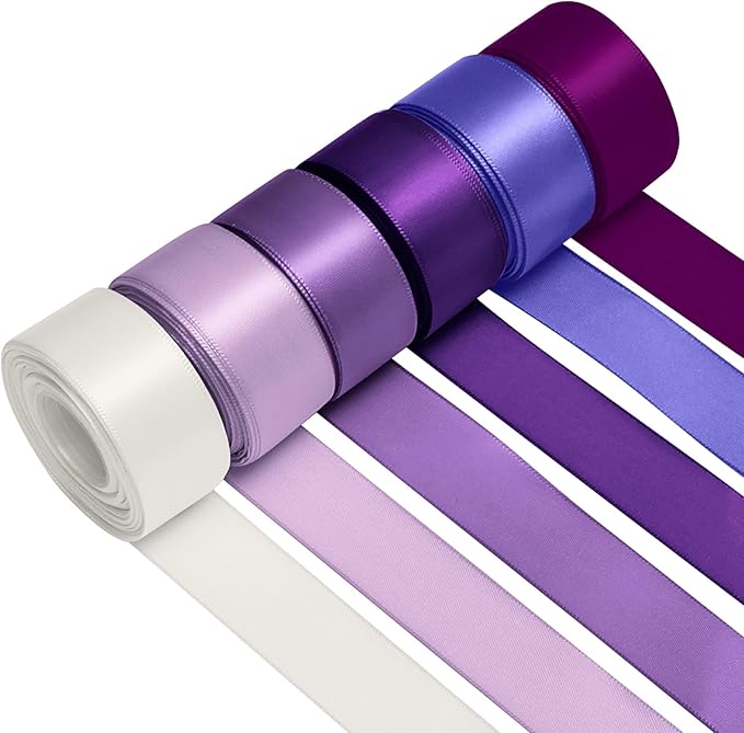 1 Inch Purple Satin Ribbons for Crafts, 6 Rolls Single-Faced Purple Assorted Ribbons for Gift Wrapping Flower Bouquet Wedding Invitations Bridal Shower Hair Bows Garland Party Decor