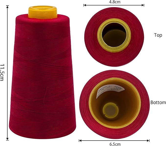 Tortoise 4 Cones of 3000 Yards Each Spool Thread for All Purpose, Serger, Overlock, Quilting, Sewing Machine - 100% Polyester - 40S/2 Wine Red